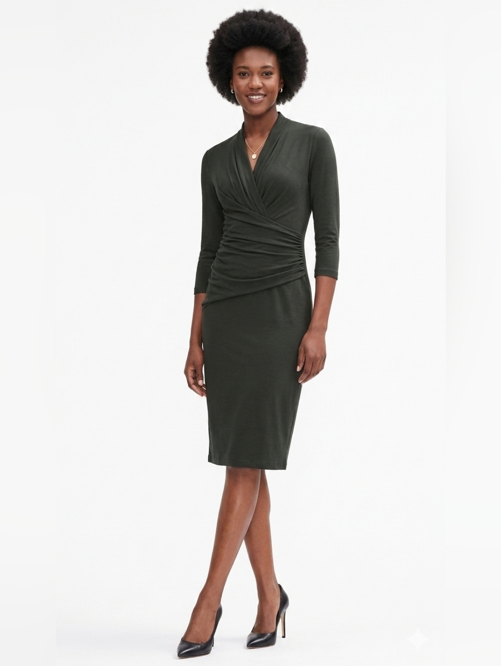 NWT MM. Lafleur The Casey in Dark Pine Green Ruched Wrap Jersey Dress XL